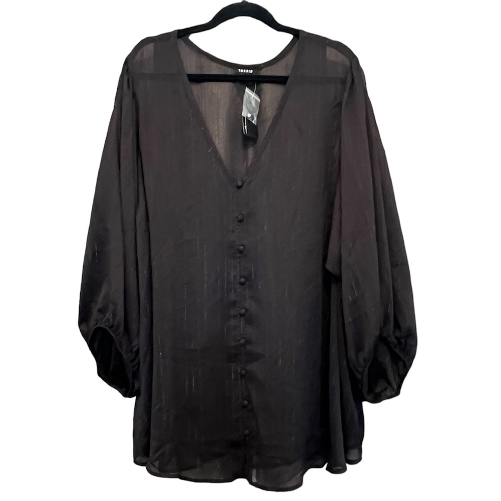 TORRID Black Chiffon Lurex Button-Up Blouse 6X New with Tags